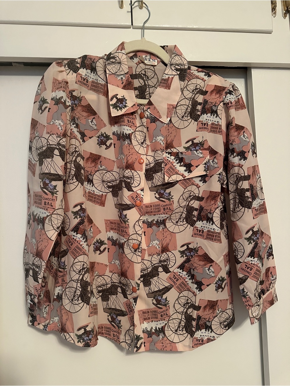 Vintage Printed Button-Up Blouse in Blush - Picture 1 of 6
